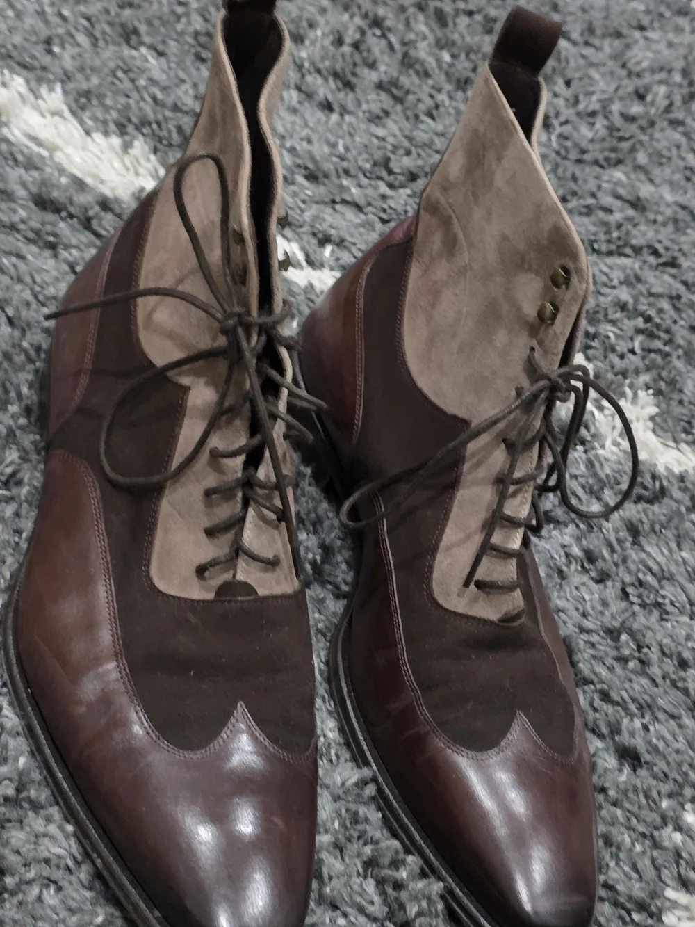 Mezlan Men's Two-Tone Brown Leather & Suede Lace-Up Boots Size 11M